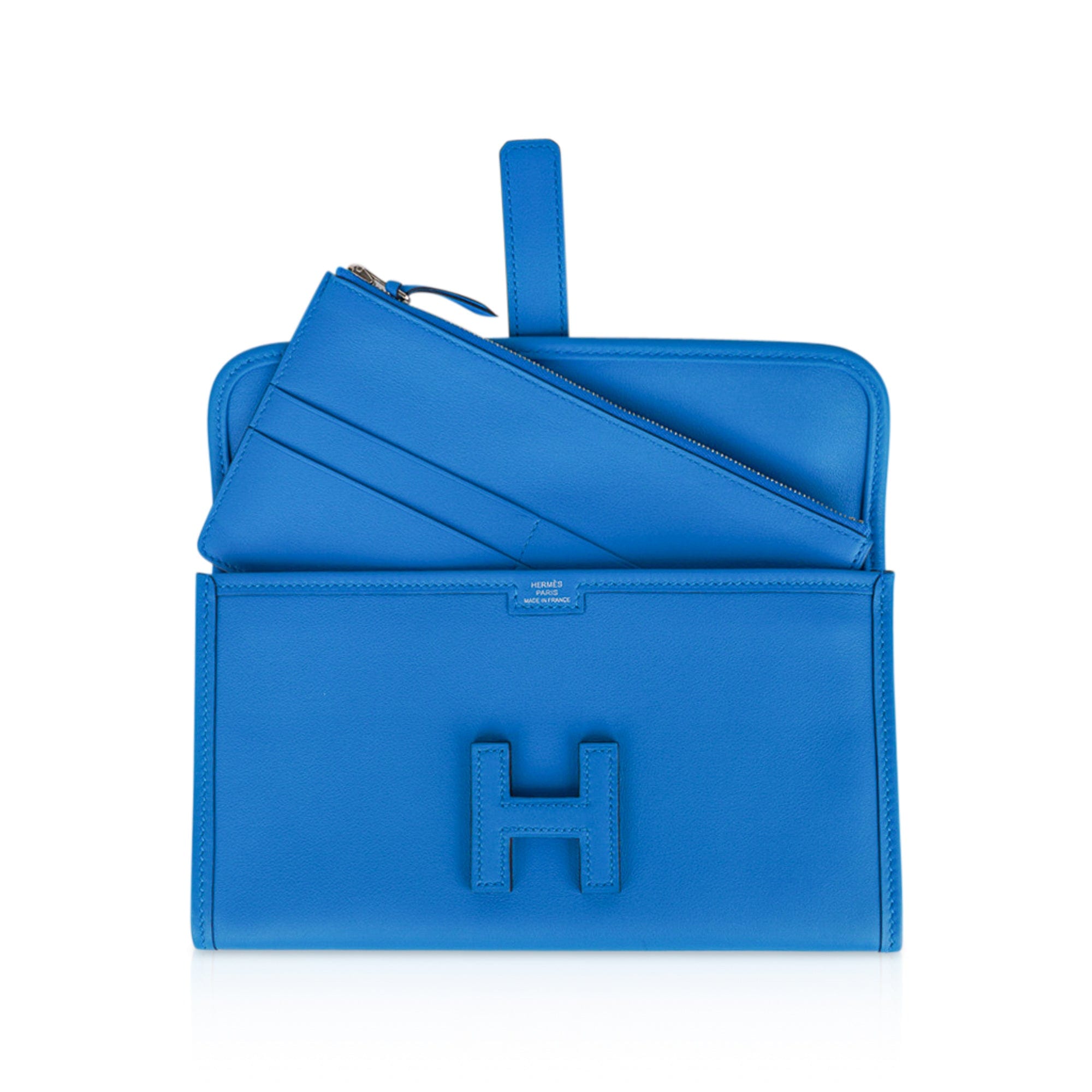 Hermes Jige Duo Wallet / Clutch Blue Zanzibar New w/Box – Mightychic