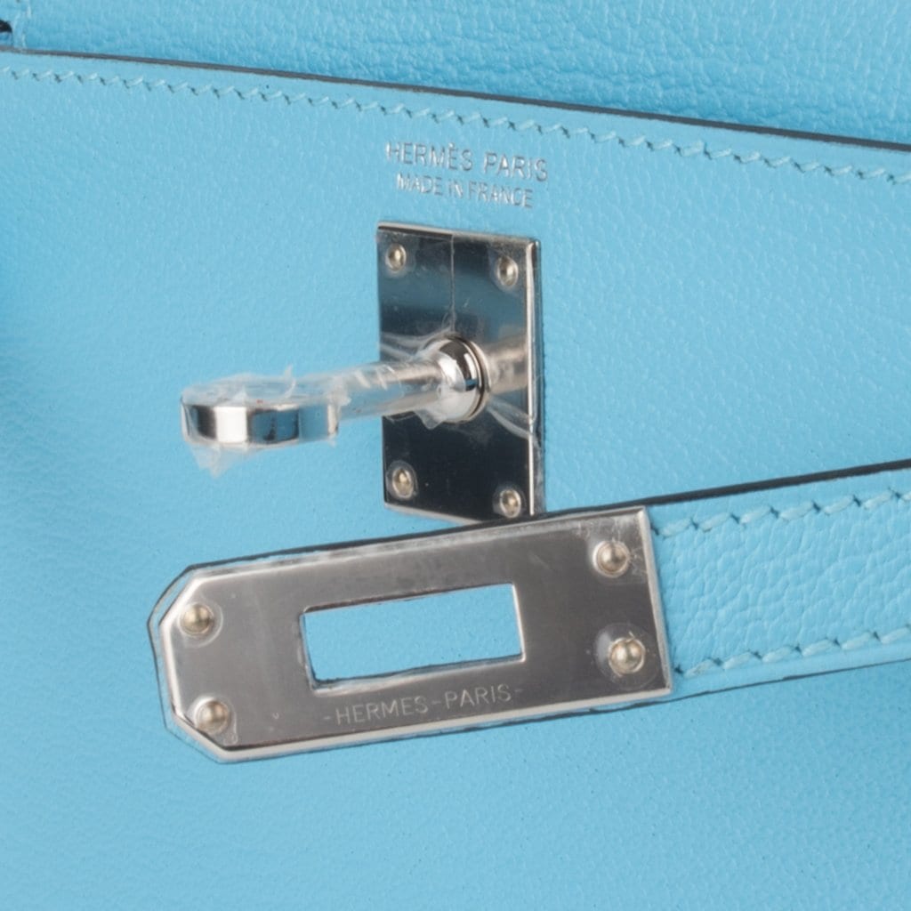 Hermes Kelly 20 Mini Sellier Bag Rare Blue Celeste Chevre Palladium