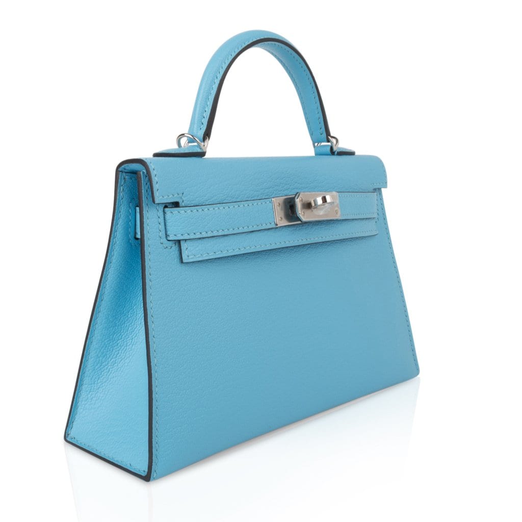 HERMES NEW Mini Kelly 20 Sellier Blue Green Cognac Gold Small Top Handle Bag  For Sale at 1stDibs