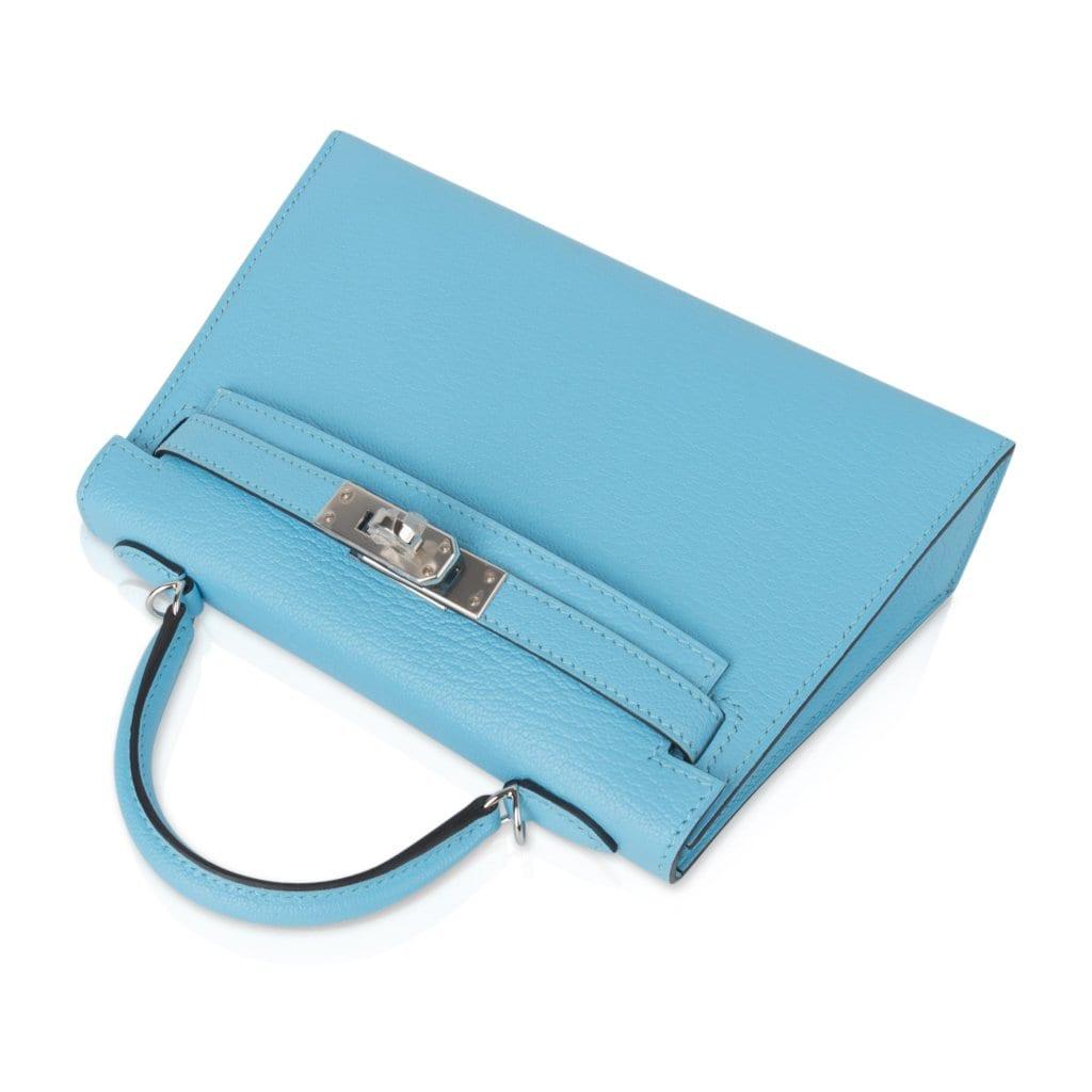 Hermès Kelly 20 Mini II Sellier Blue Celeste Chevre Palladium Hardware