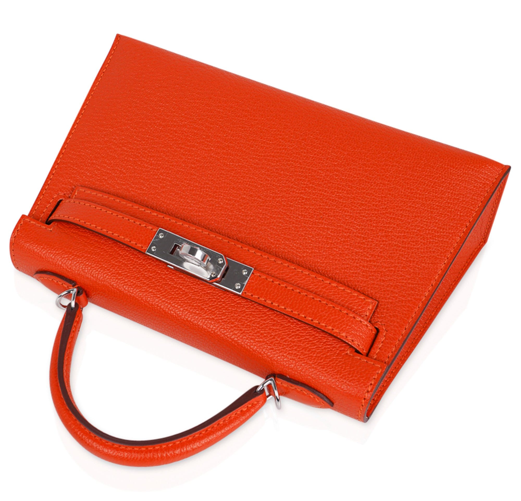 Hermes Kelly 20 Mini Sellier Bag Orange Feu / Rose Eglantine Chevre Bi-Color New w/Box