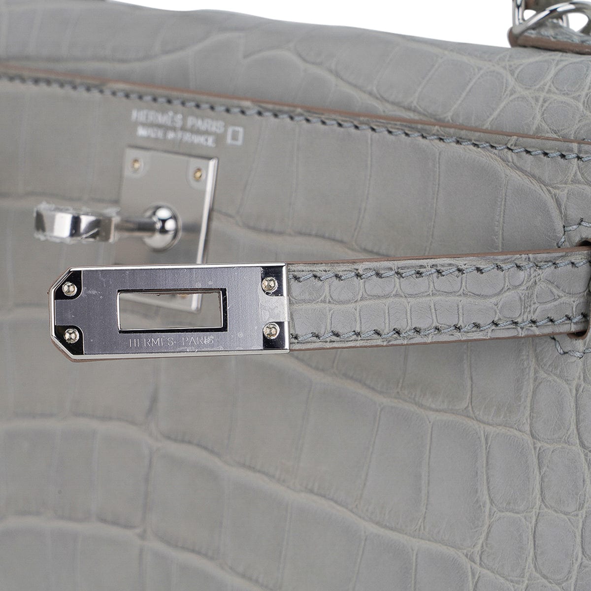 Hermes Limited Edition Mini Kelly 20 Sellier Matte Gris Perle Alligator Bag Palladium Hardware
