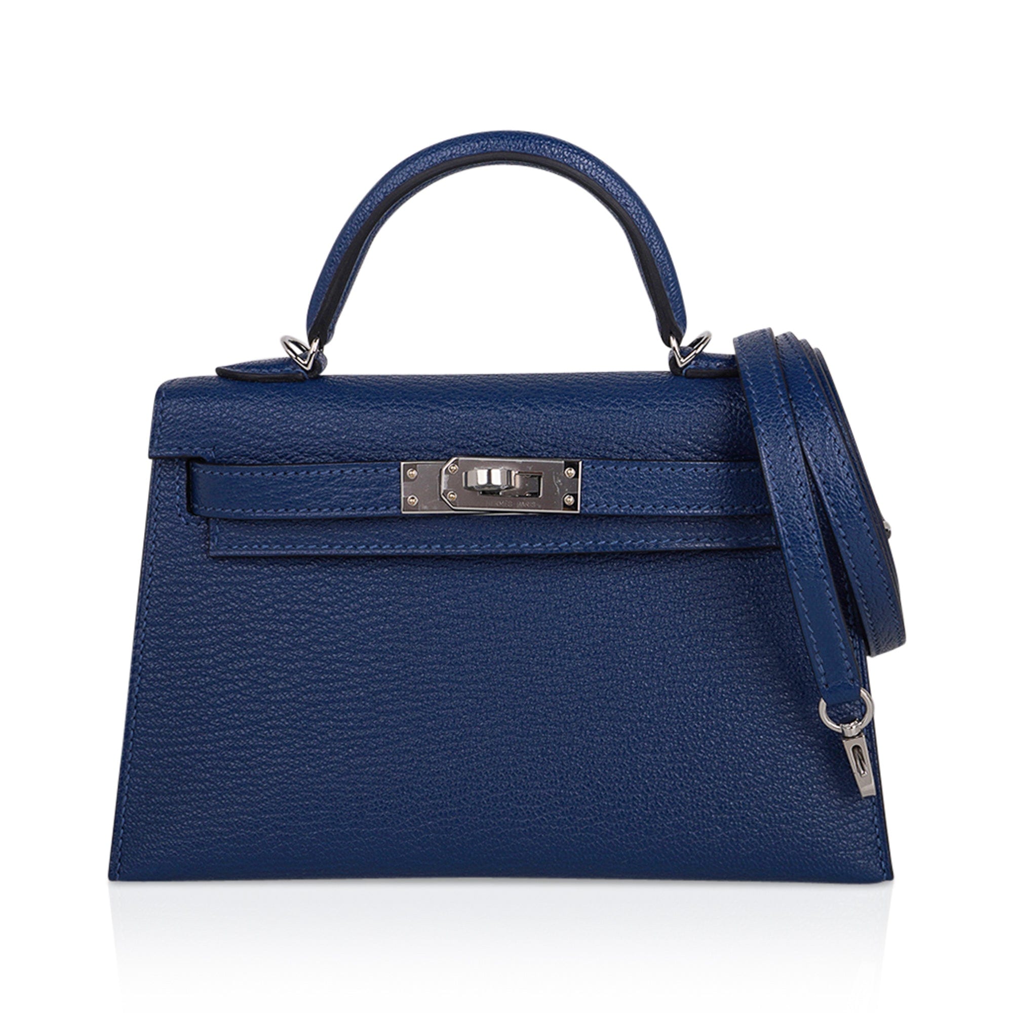Hermes Special Order HSS Verso Mini Kelly 20 Sellier Bag Deep Bleu & Bleu Izmir Epsom Leather with Palladium Hardware