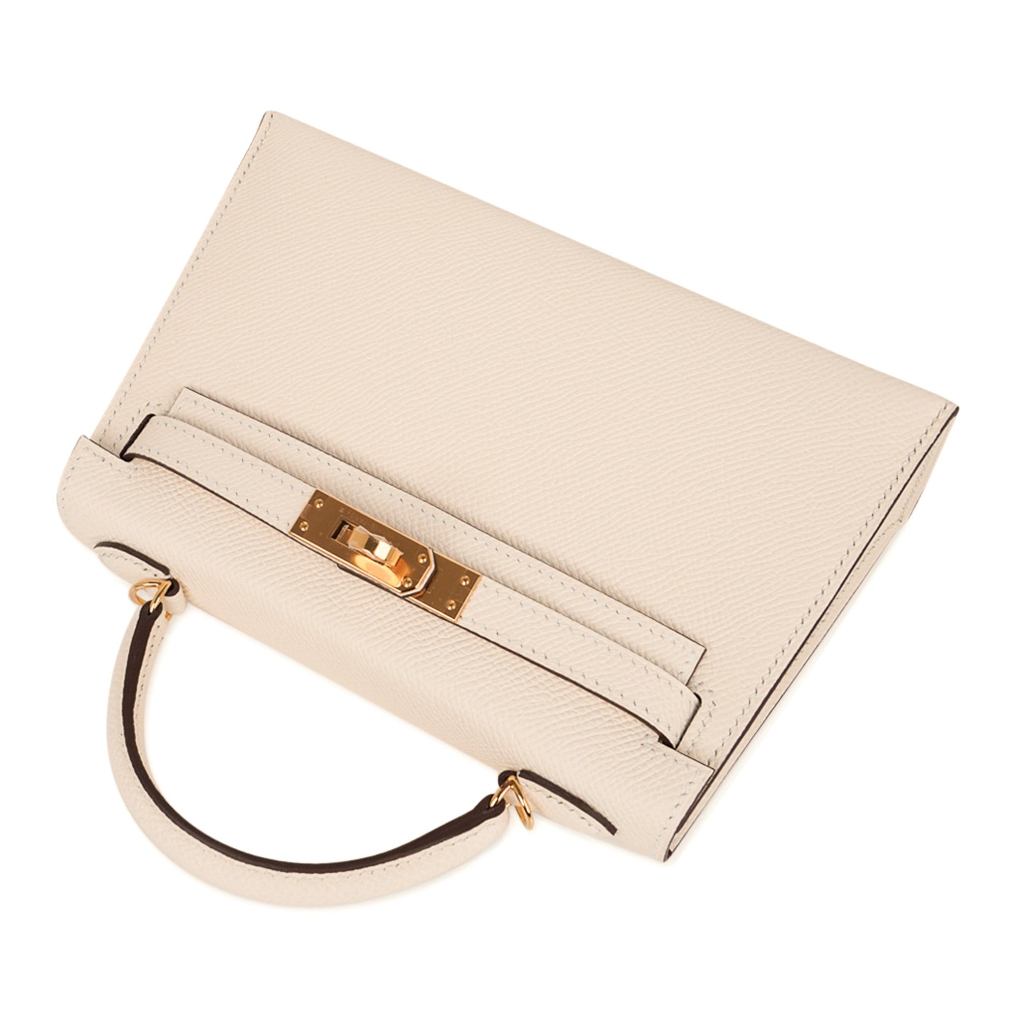 Hermes Craie White Epsom Mini Kelly II 20 cm Bag Pochette Clutch