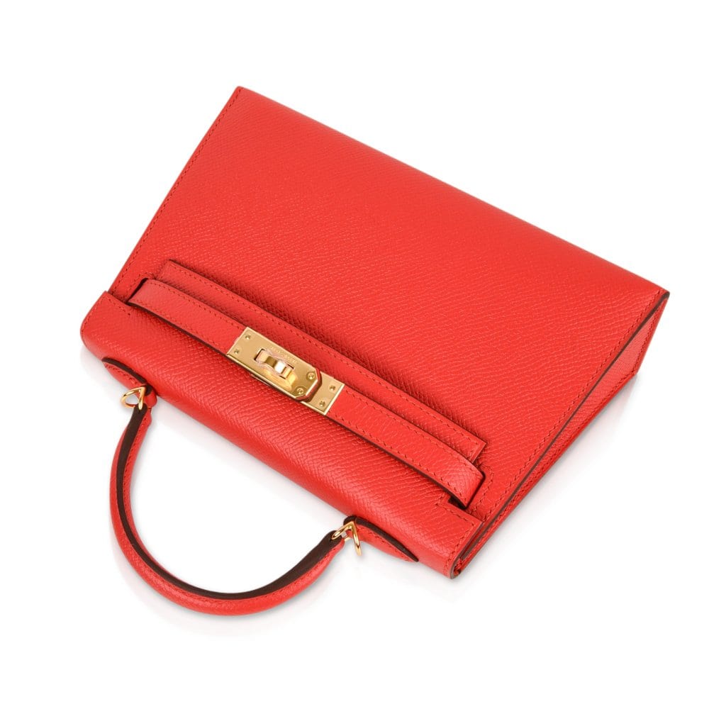 Exceptionnal and Rare Hermes Mini Kelly Bag 20 cm 2 ways Red Lizard Gold  Hdw