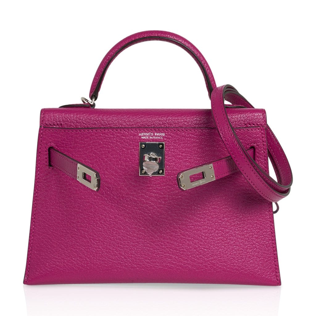 Hermes Mini Kelly 20 Sellier Bag in Rose Pourpre Chevre Leather with P ...