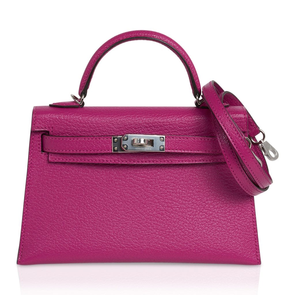 Hermes Mini Kelly 20 Sellier Bag in Rose Pourpre Chevre Leather with P ...
