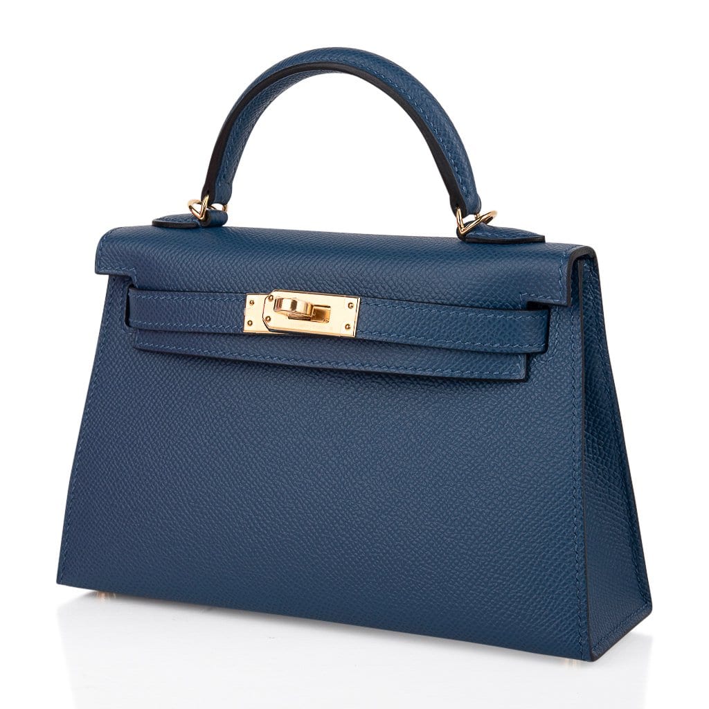 Hermes Mini Kelly 20 Sellier Blue Jean Bag Epsom Leather Gold Hardware