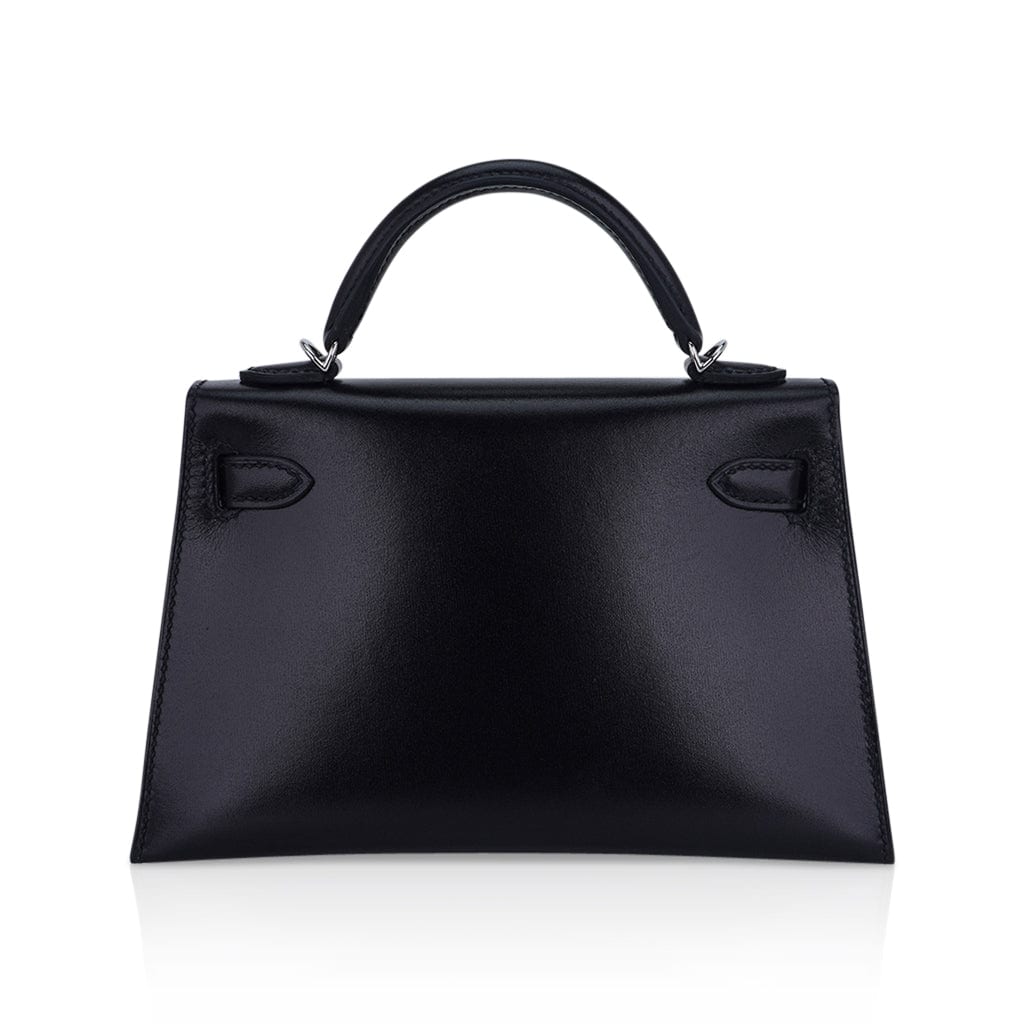 Hermes Kelly 20 Sellier Black Box Leather Mini Bag Palladium Hardware –  Mightychic