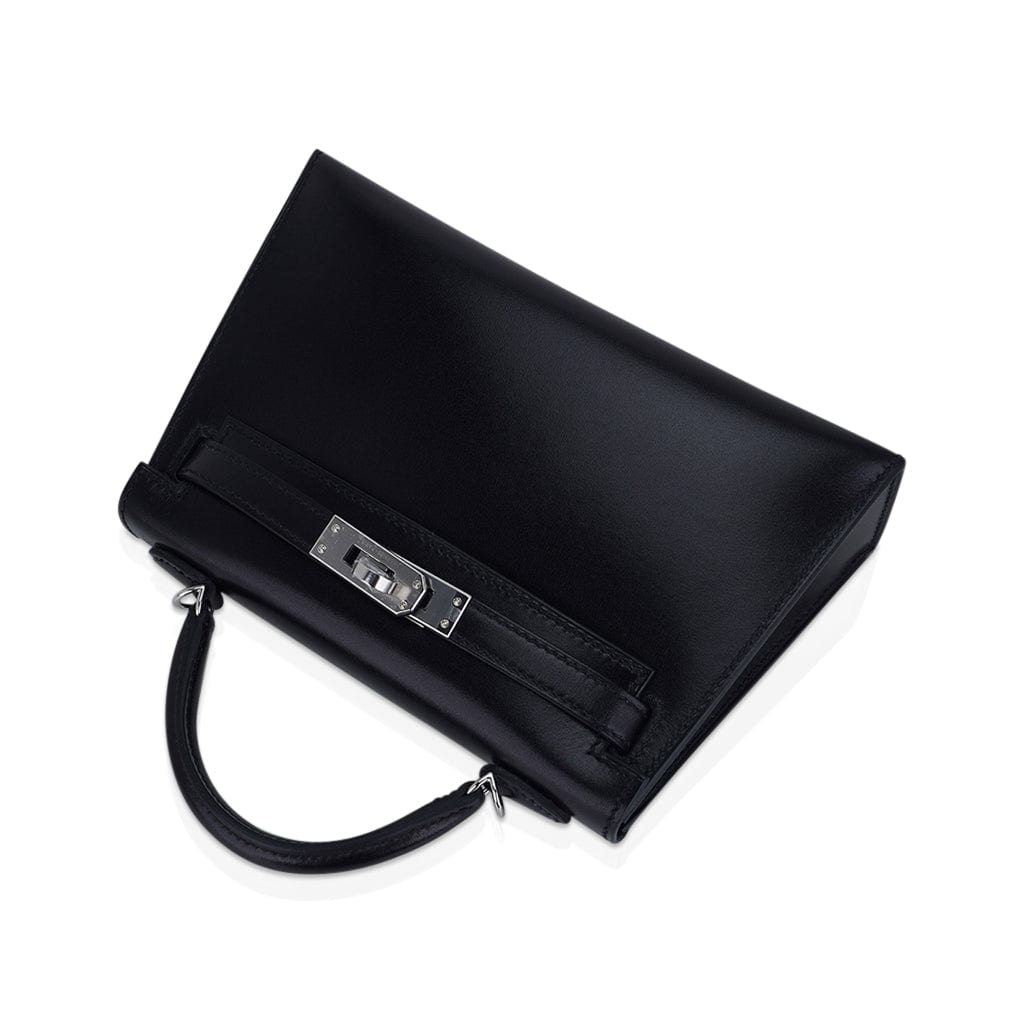 Hermes Kelly 20 Sellier Black Box Leather Mini Bag Palladium Hardware