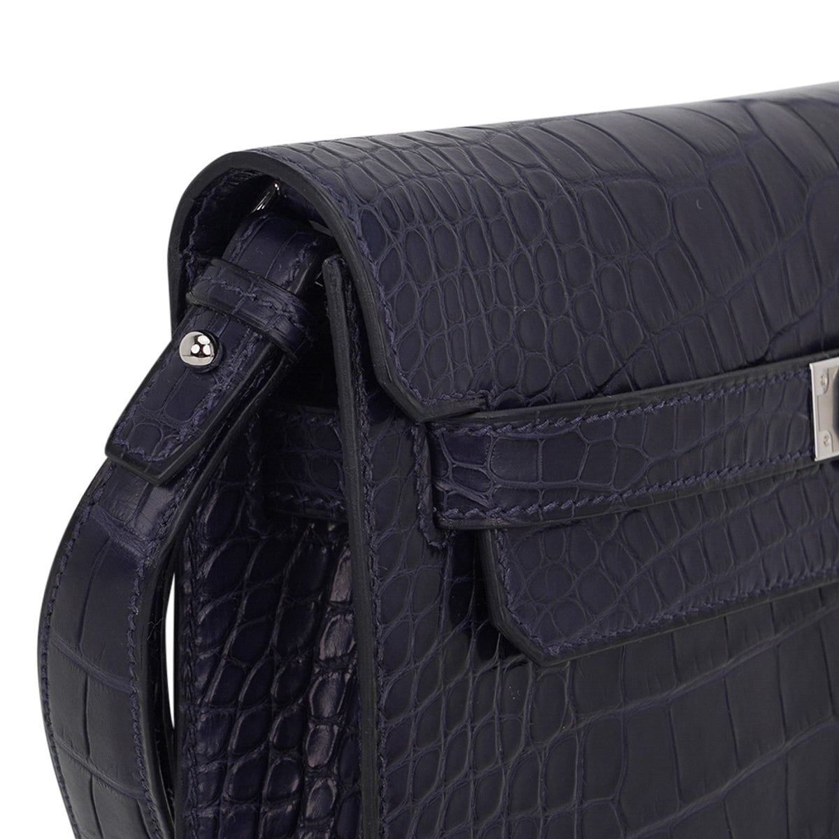 Hermès Navy Crocodile 25 cm Kelly Bag with Palladium For Sale at