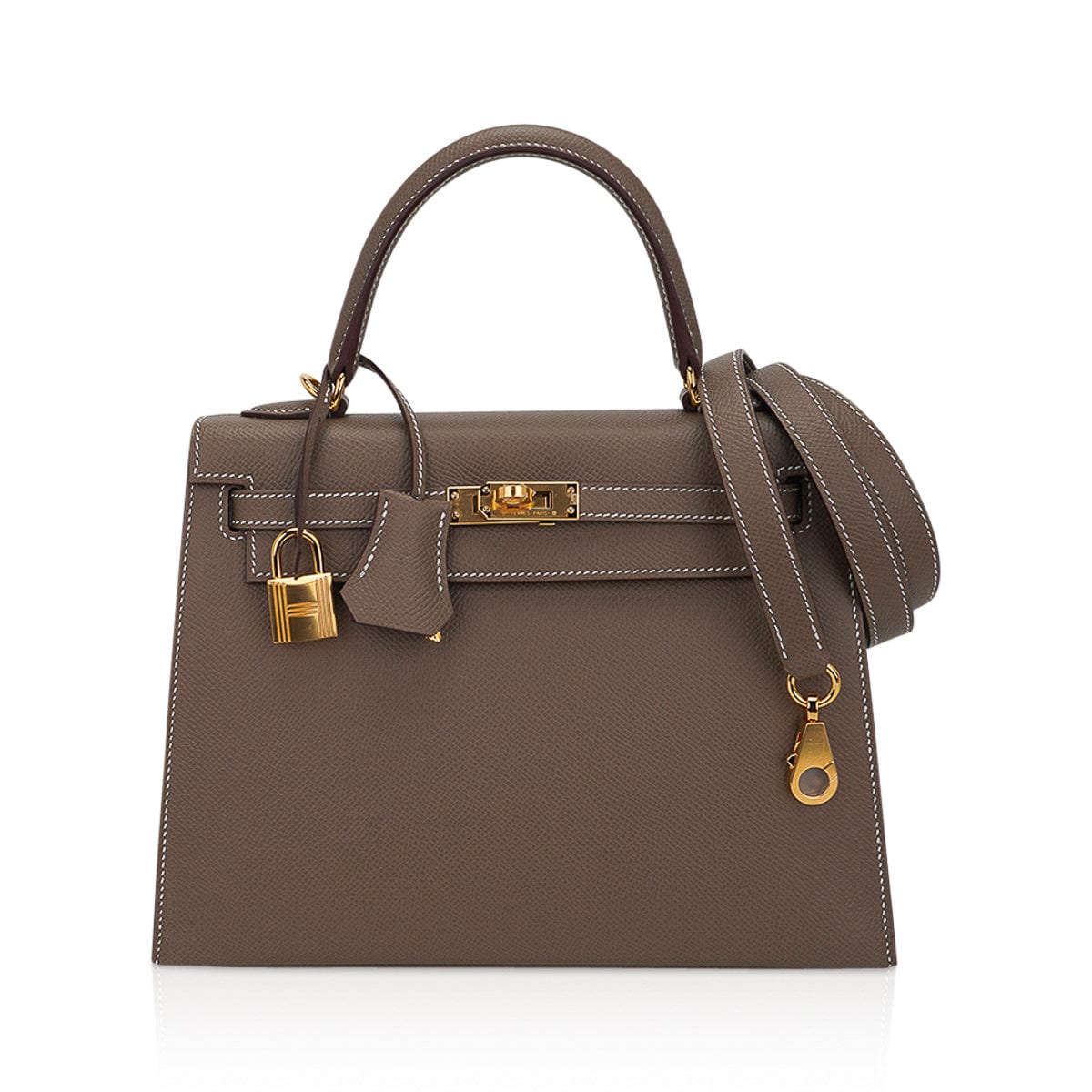 Hermes Kelly 25 Sellier Bag Etoupe Epsom Leather with Gold