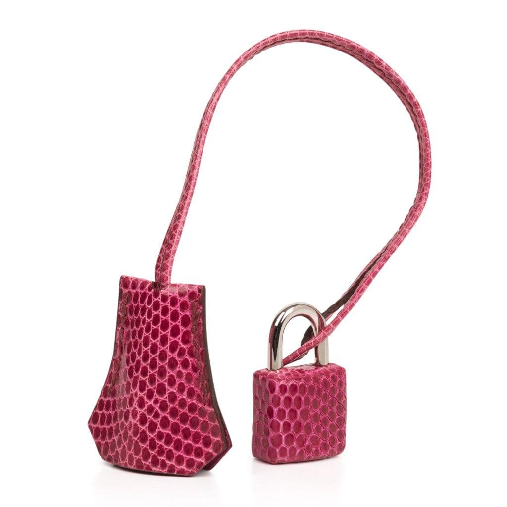 Hermes Kelly 25 Bag Sellier Fuschia Pink Lizard Palladium - mightychic