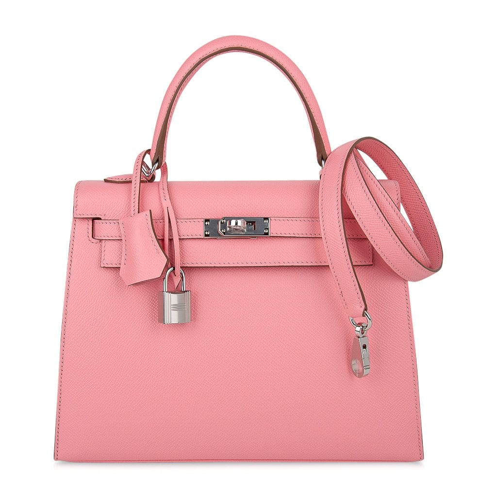 Hermes Kelly 25 Sellier Bag Pink Rose Confetti Palladium Hardware Epsom Leather
