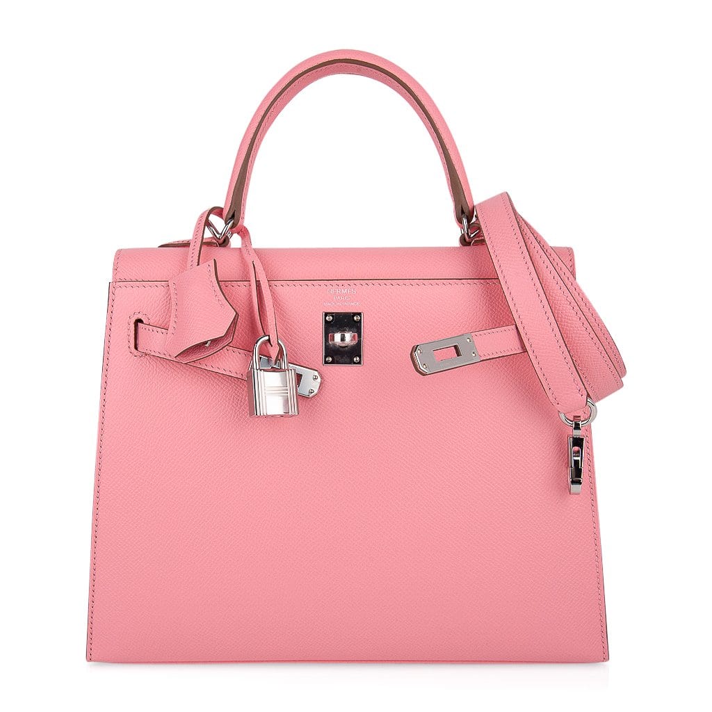 Hermes Kelly 25 Sellier Bag Pink Rose Confetti Palladium Hardware Epsom Leather