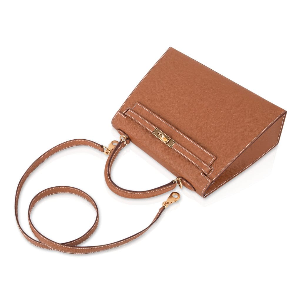 Hermes Kelly Sellier 25 Bag Etain Gold Hardware Epsom Leather • MIGHTYCHIC  • 