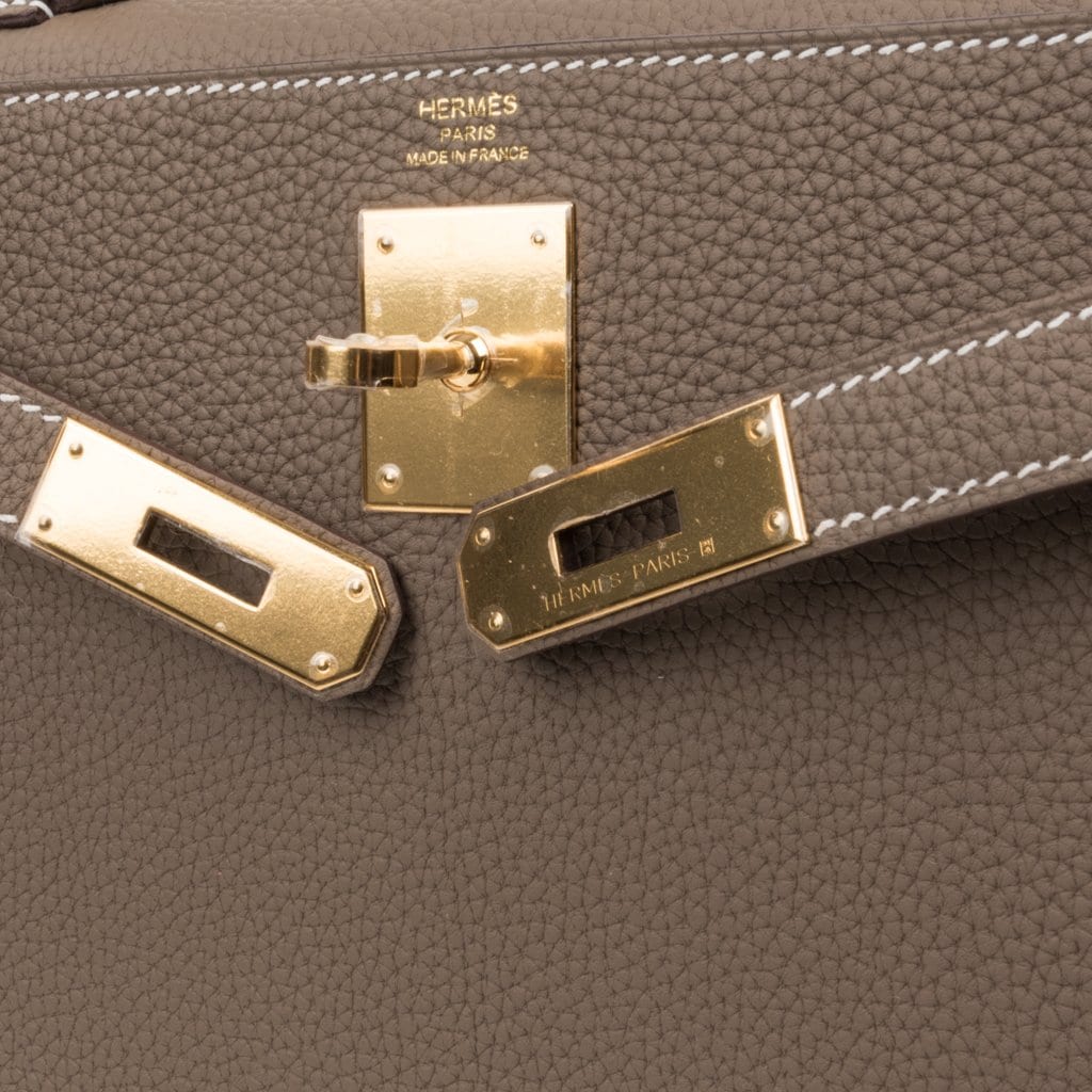 Hermes Kelly 28 Bag Etoupe Retourne Togo Gold Hardware – Mightychic