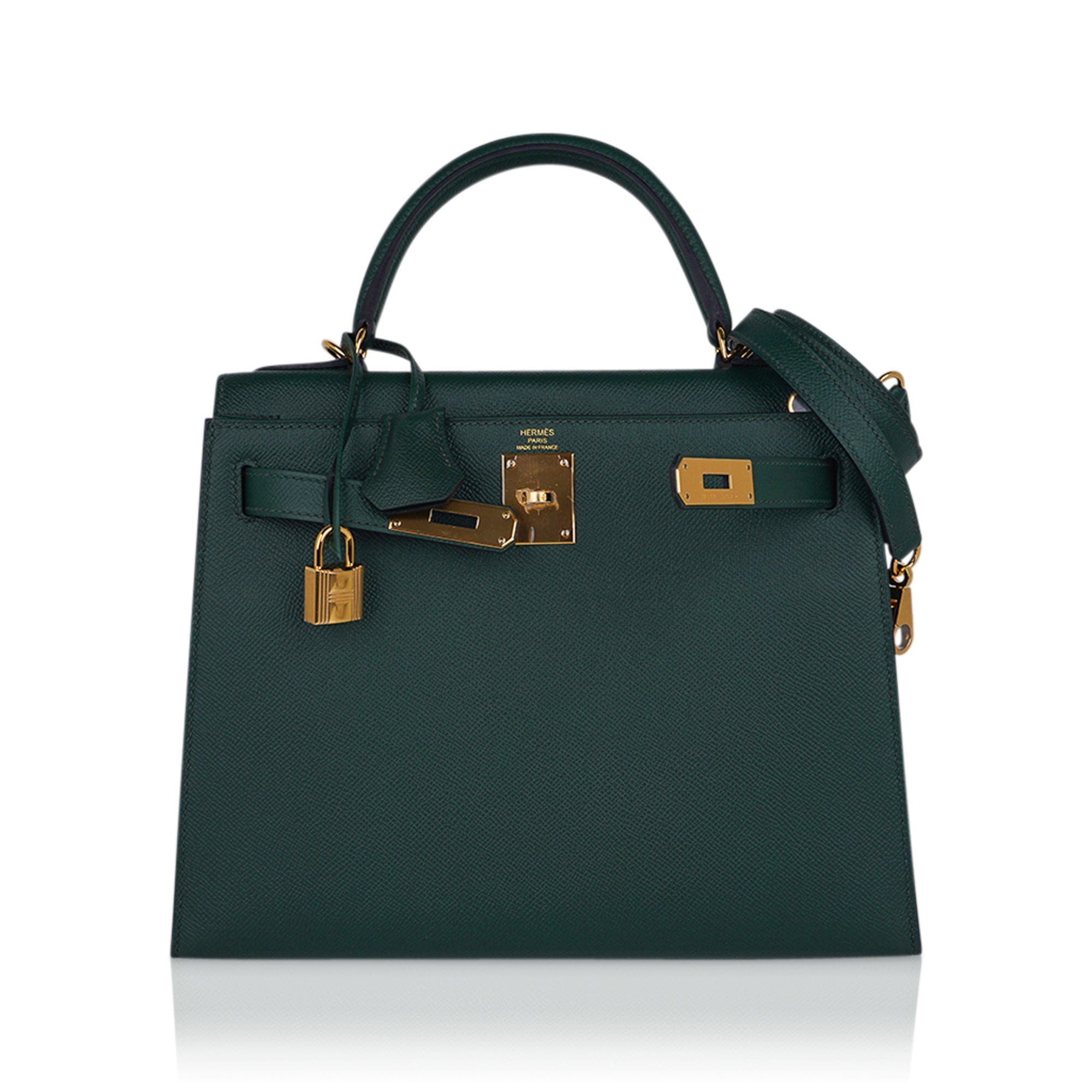 Hermes Kelly Sellier 28 Bag Vert Anglais Epsom Leather with Gold Hardware