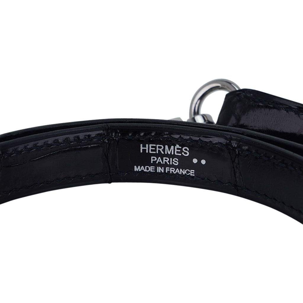 Hermes Kelly 32 Sellier Bag Black Crocodile with Palladium Hardware