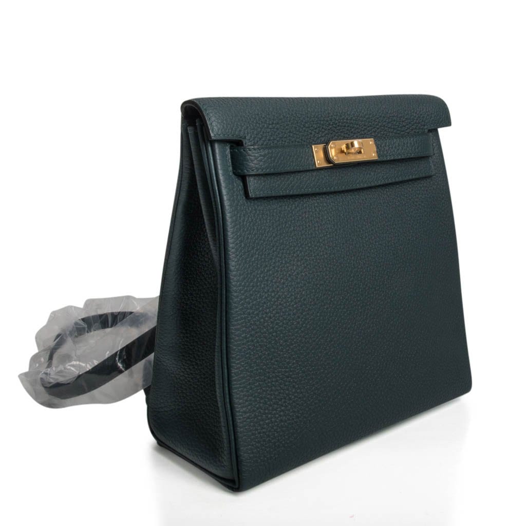 Hermes Kelly Ado II Backpack Vert Cypress Clemence Gold Hardware