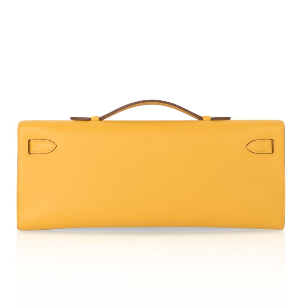 Hermes Kelly Cut Bag Jaune Ambre Clutch Swift Gold Hardware New - mightychic