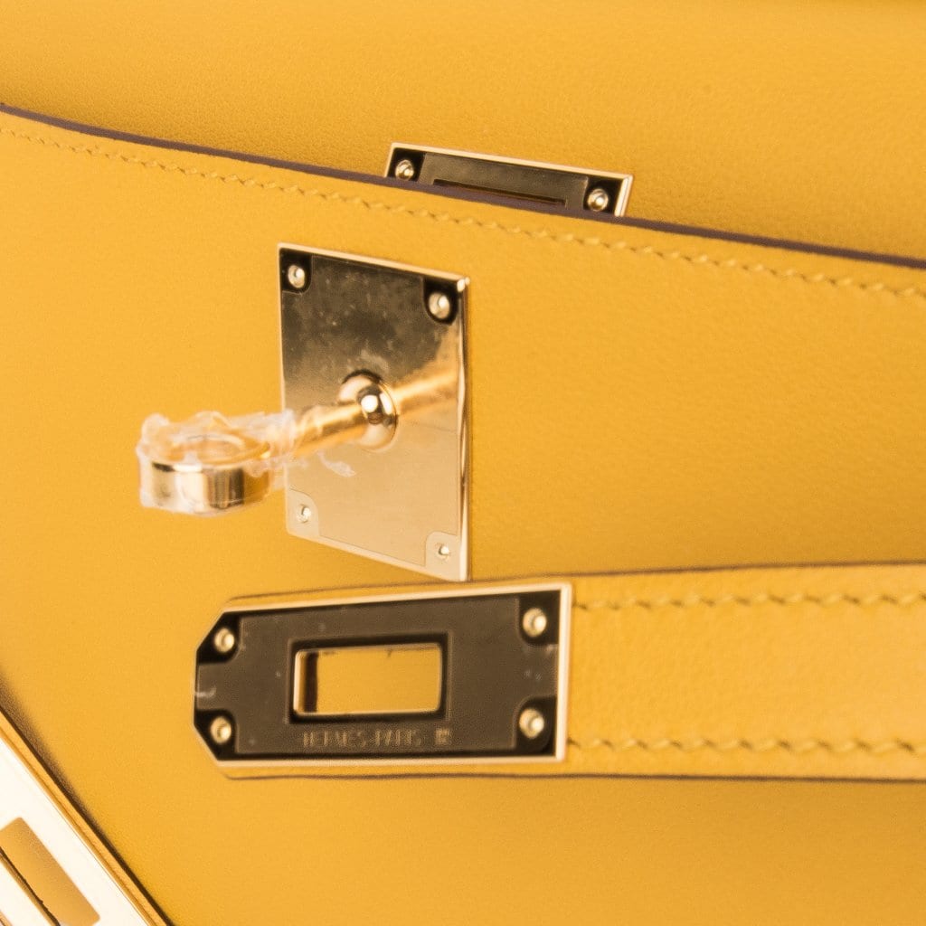 Hermes Kelly Cut Bag Jaune Ambre Clutch Swift Gold Hardware New - mightychic