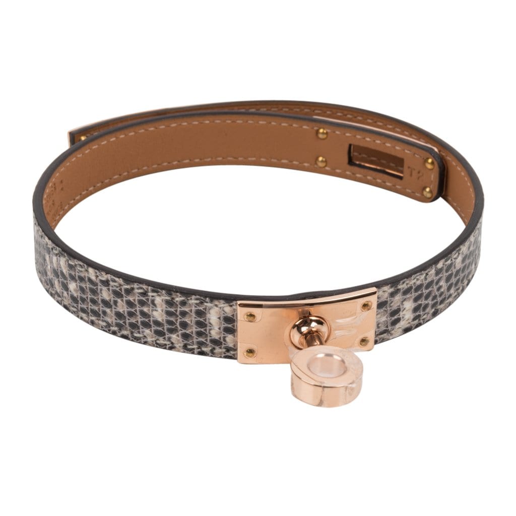 Hermes Kelly Double Tour Bracelet Ombre Lizard Rose Gold Hardware - mightychic
