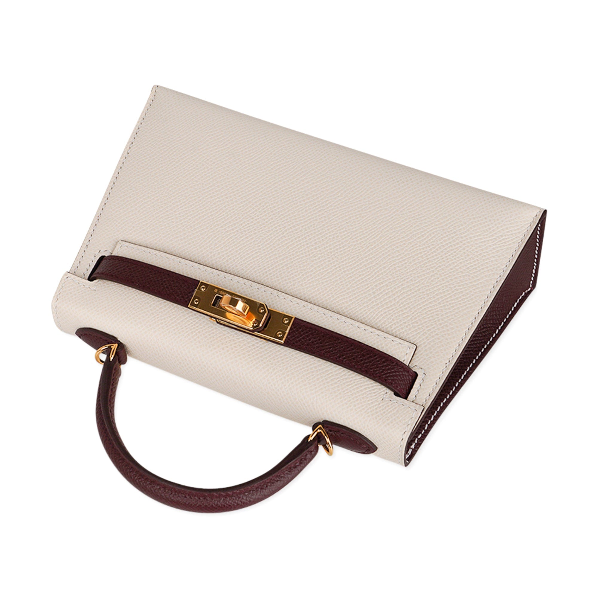 Hermes Kelly Sellier HSS 20 Nata / Bordeaux Gold Hardware Epsom Mini Bag