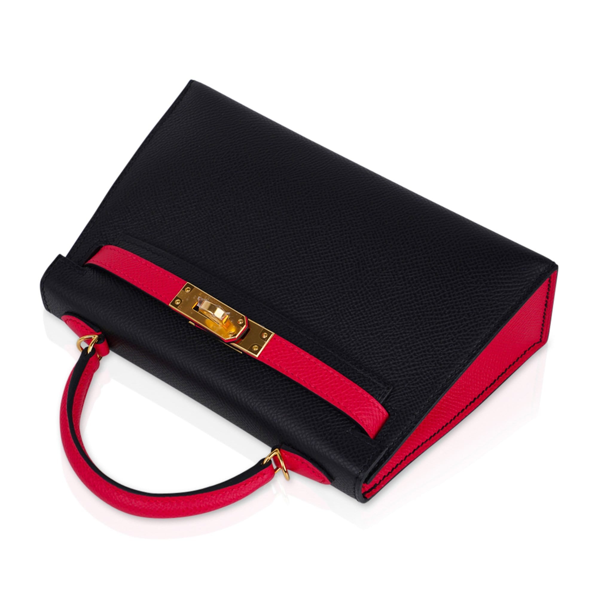 Hermes Kelly 20 Sellier Mini HSS Bag Black / Rose Extreme Epsom Gold Hardware