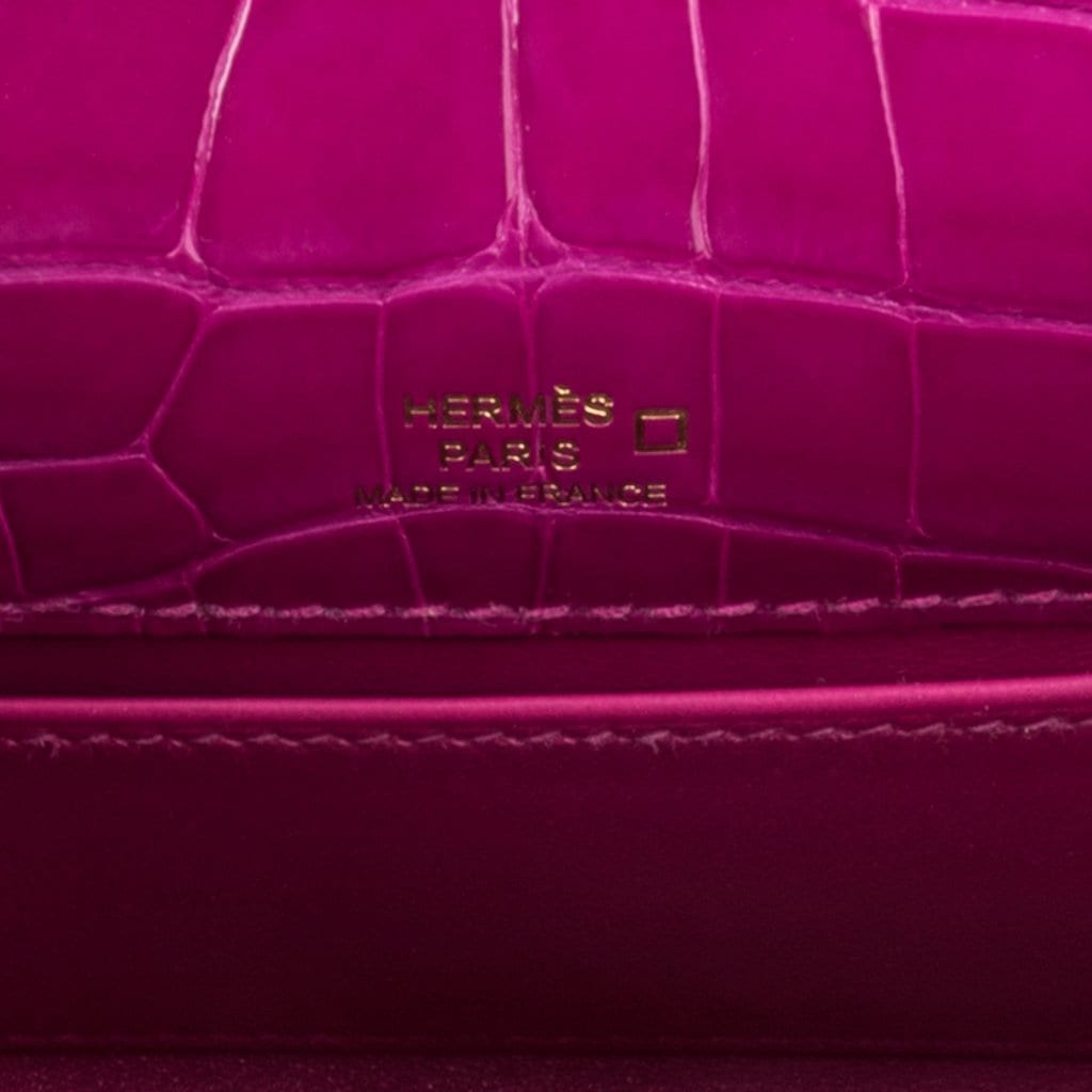 Hermès MiniKelly Pochette Crocodile Shiny Alligator J5 Rose Sharaza Go –  SukiLux