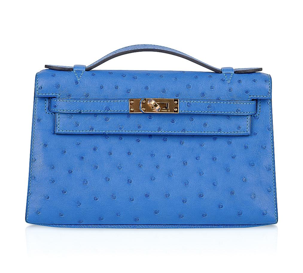 Hermès Kelly Pochette Mini Ostrich Blue Bag