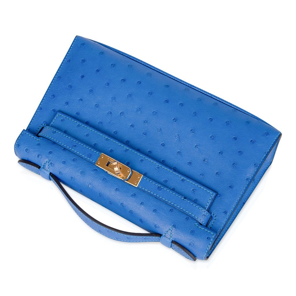Hermes Kelly Pochette Bag Bleuet Ostrich Clutch Gold Hardware – Mightychic