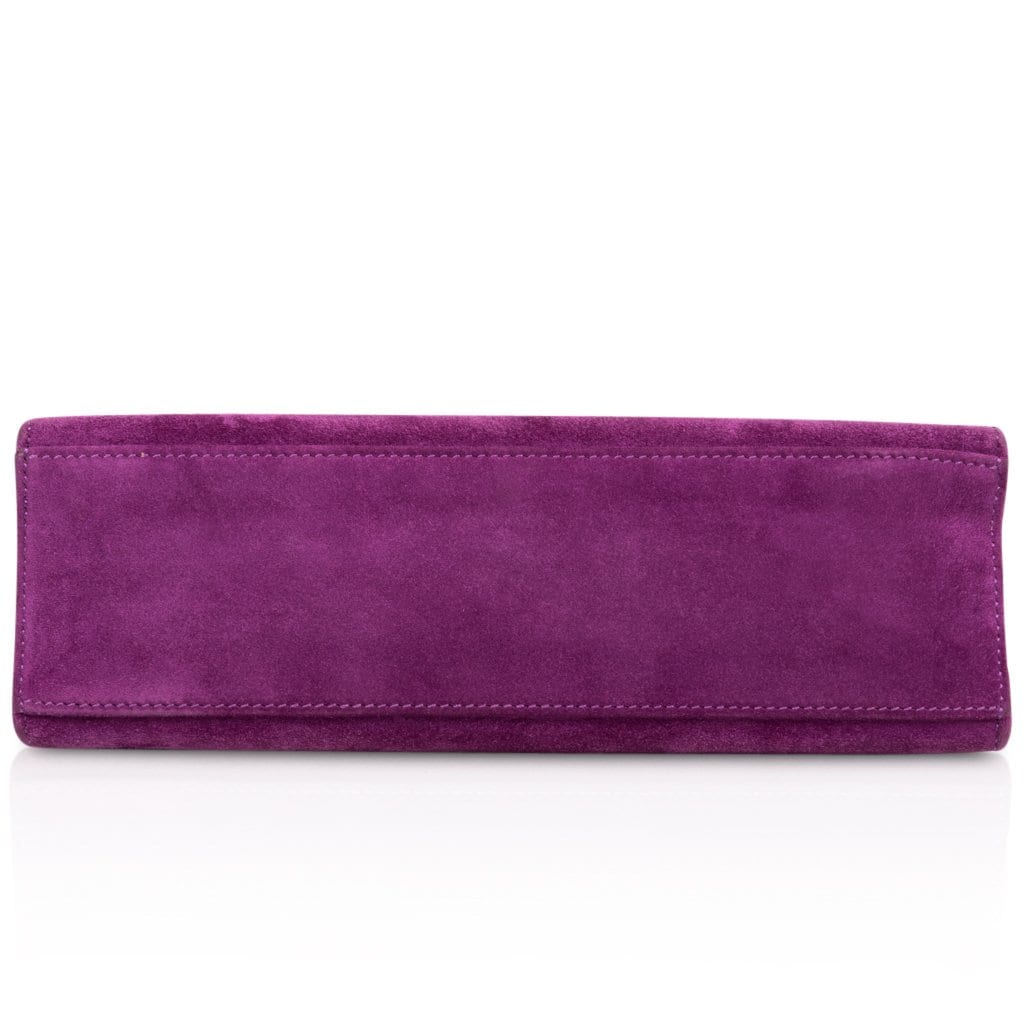 Hermes Kelly Pochette Suede Violet Purple Clutch Bag Gold - mightychic