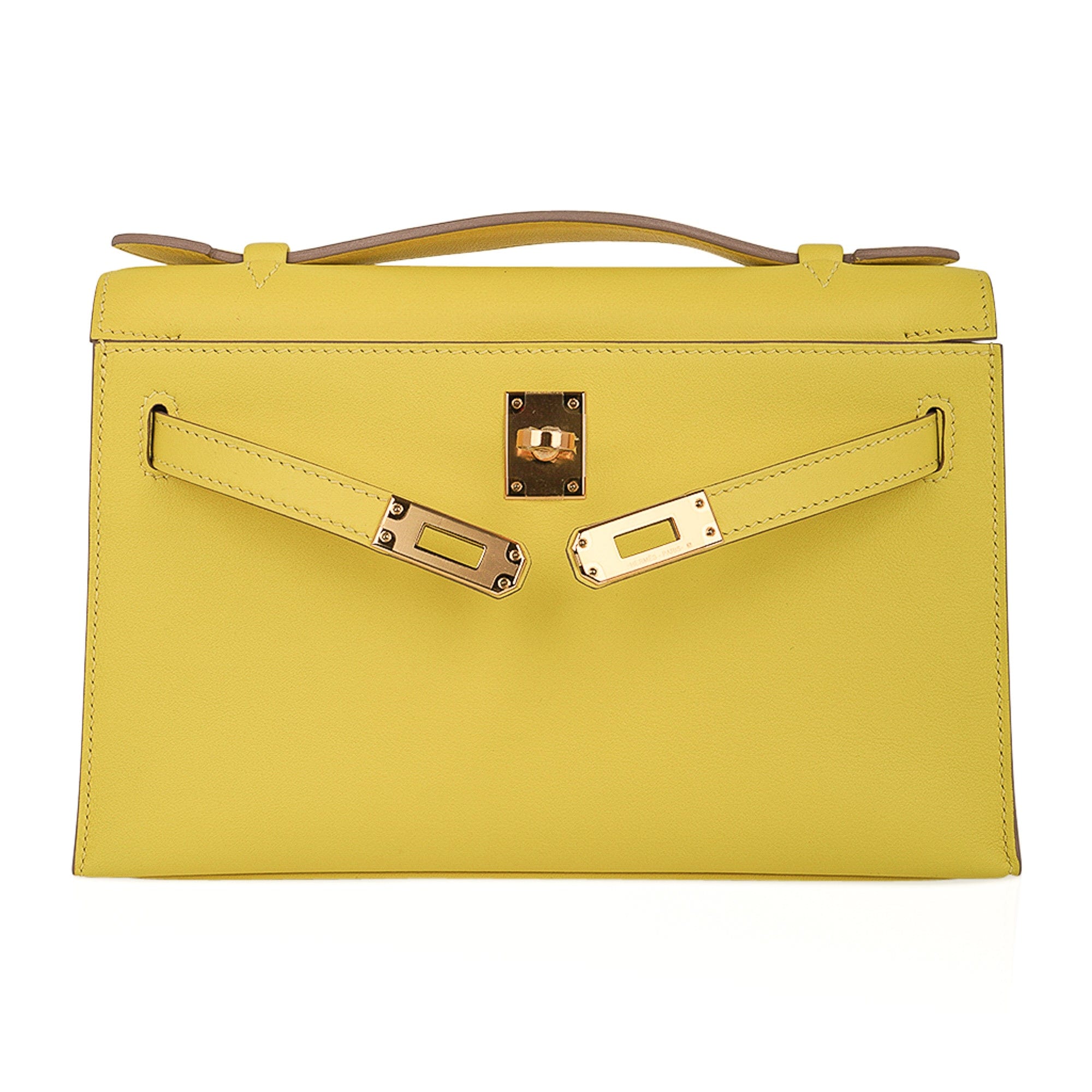 Hermes Lime Kelly Pochette Yellow Gold Hardware - Chicjoy