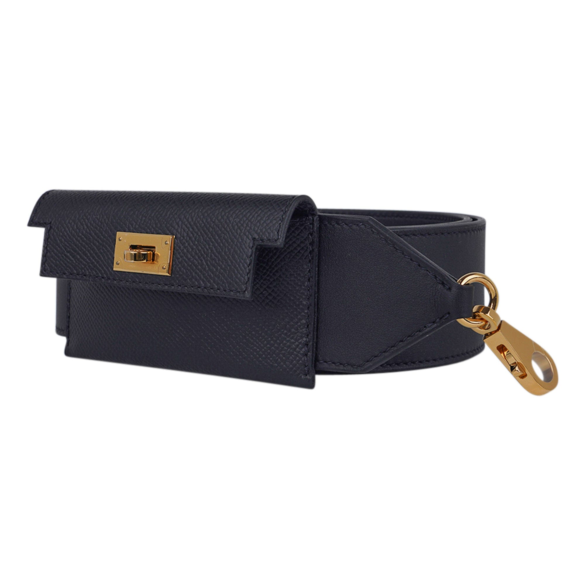 Hermes Kelly Pocket Bag Strap 85 Black Epsom and Swift Gold Hardware