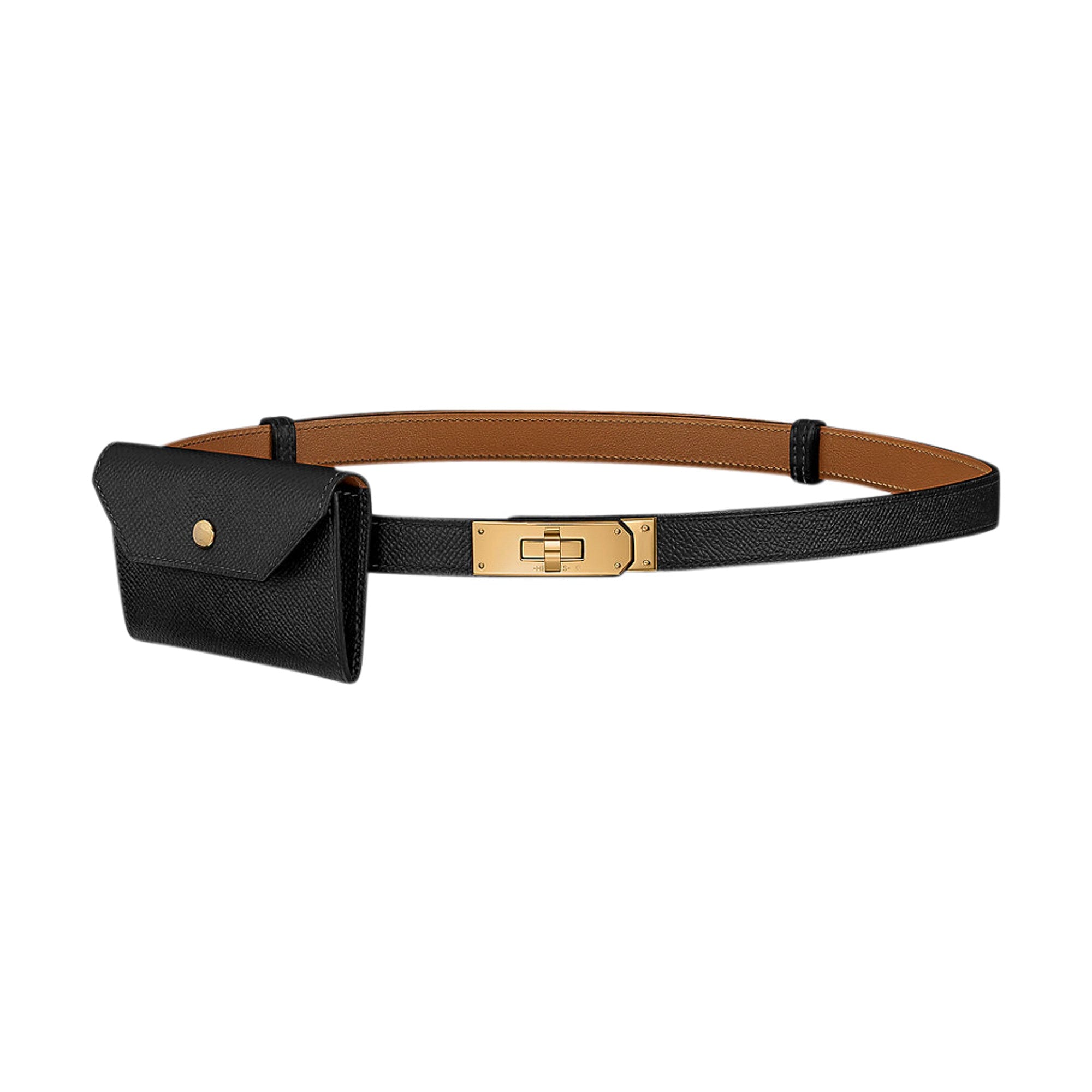 Hermes Kelly Pocket Belt Adjustable Black Epsom Leather Gold Hardware