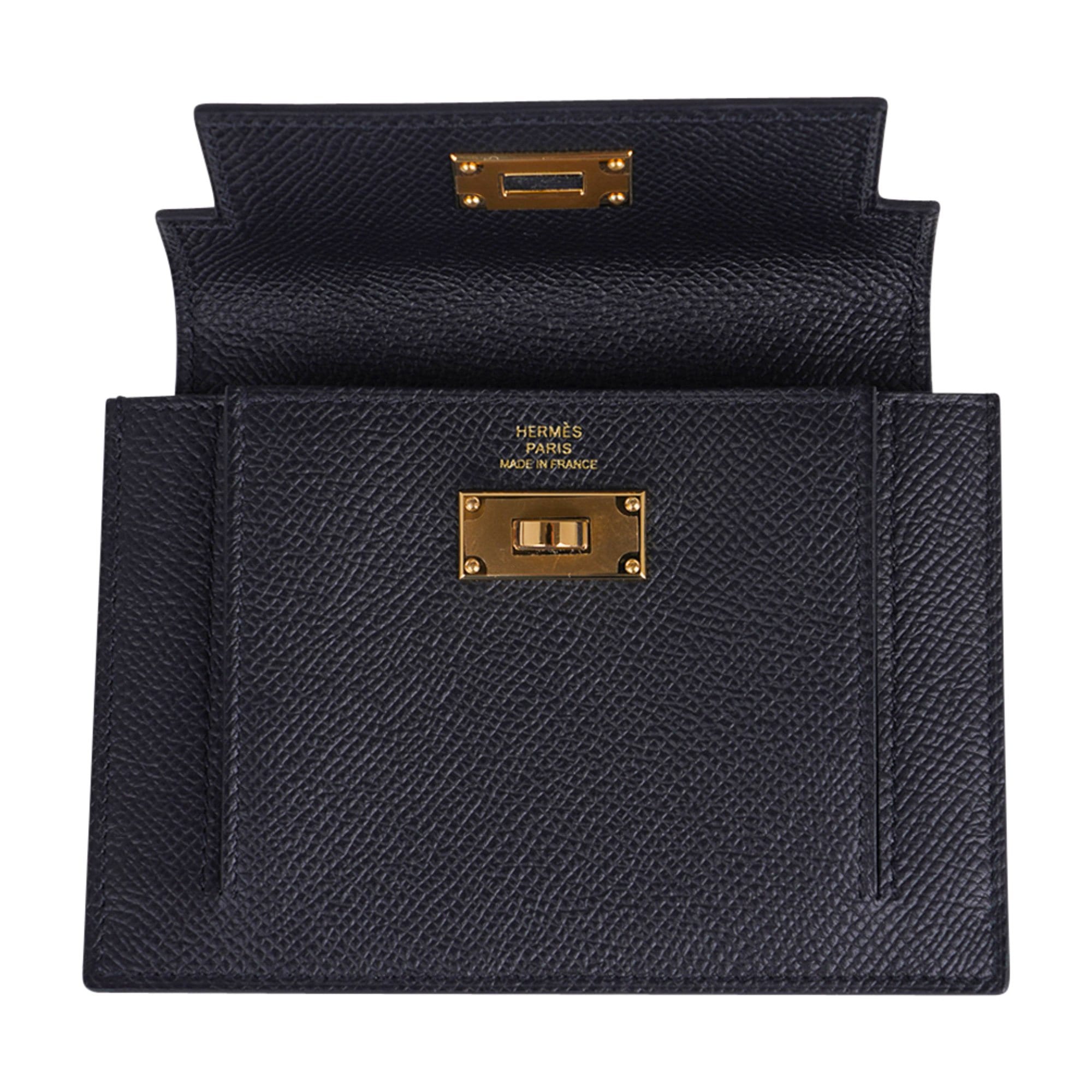 Hermes Kelly Pocket Compact Wallet Noir Gold Hardware New w/Box