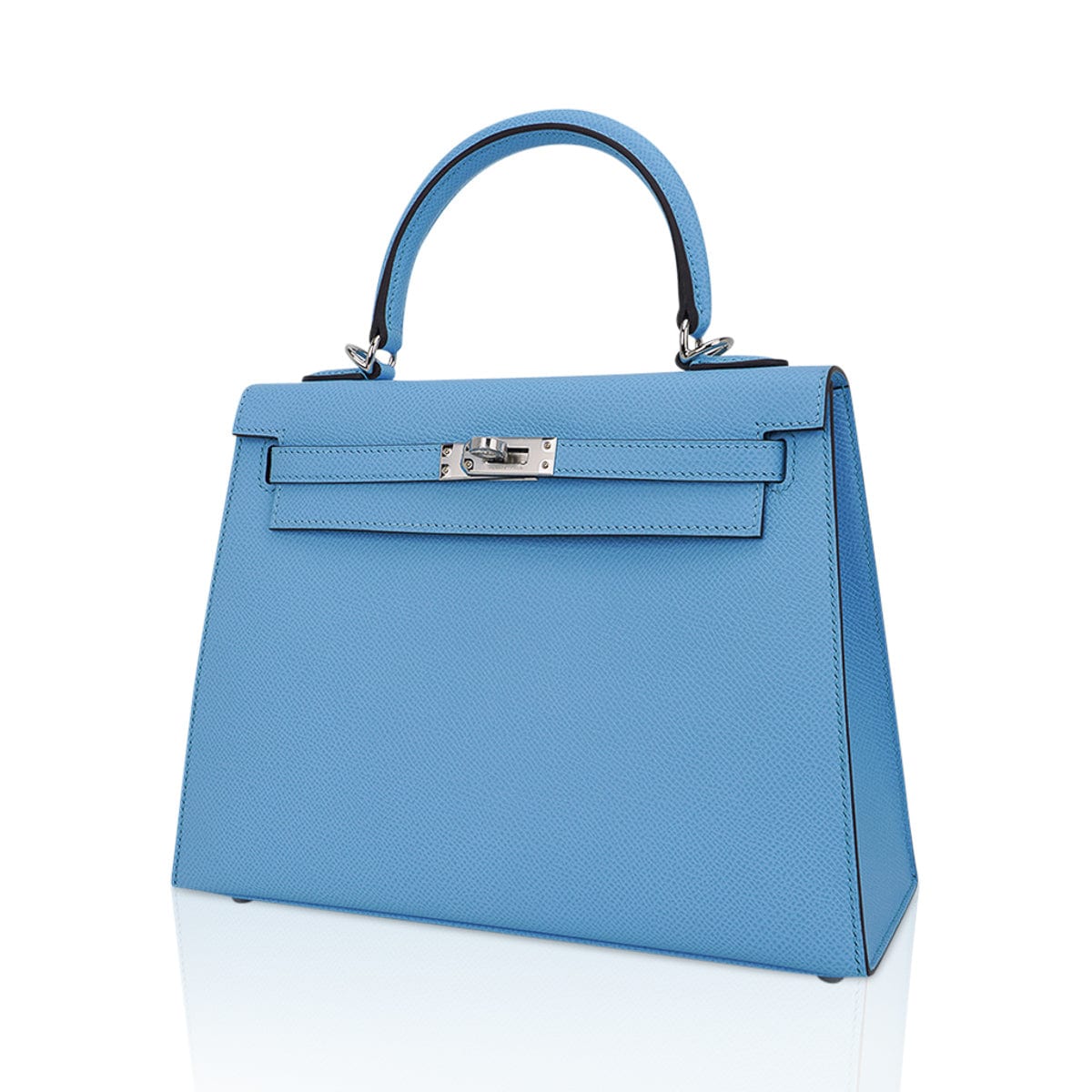 Hermes Kelly 25 Celeste Epsom Palladium Hardware Leather Handbags Blue