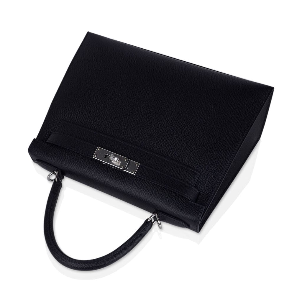 Hermes Kelly 28cm Black Epsom Sellier Palladium Hardware Shoulder Bag -  Chicjoy