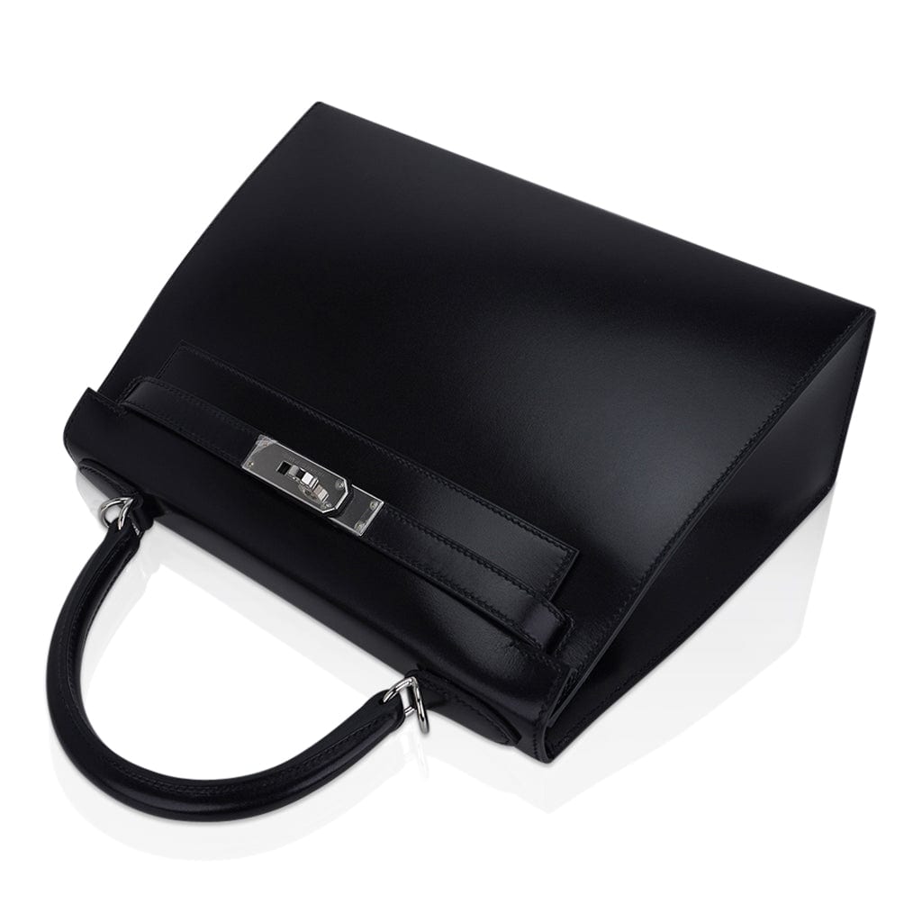 Hermes Black Box Calf Leather Palladium Hardware Kelly Sellier 28 Bag  Hermes