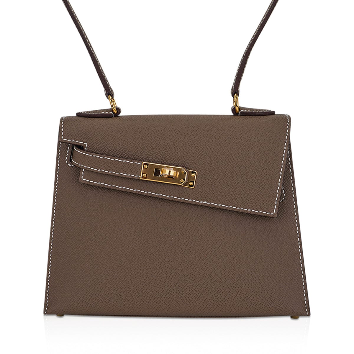 Hermes Limited Edition en Desordre Mini Kelly 20 Bag Sellier Etoupe Epsom Leather with Gold Hardware