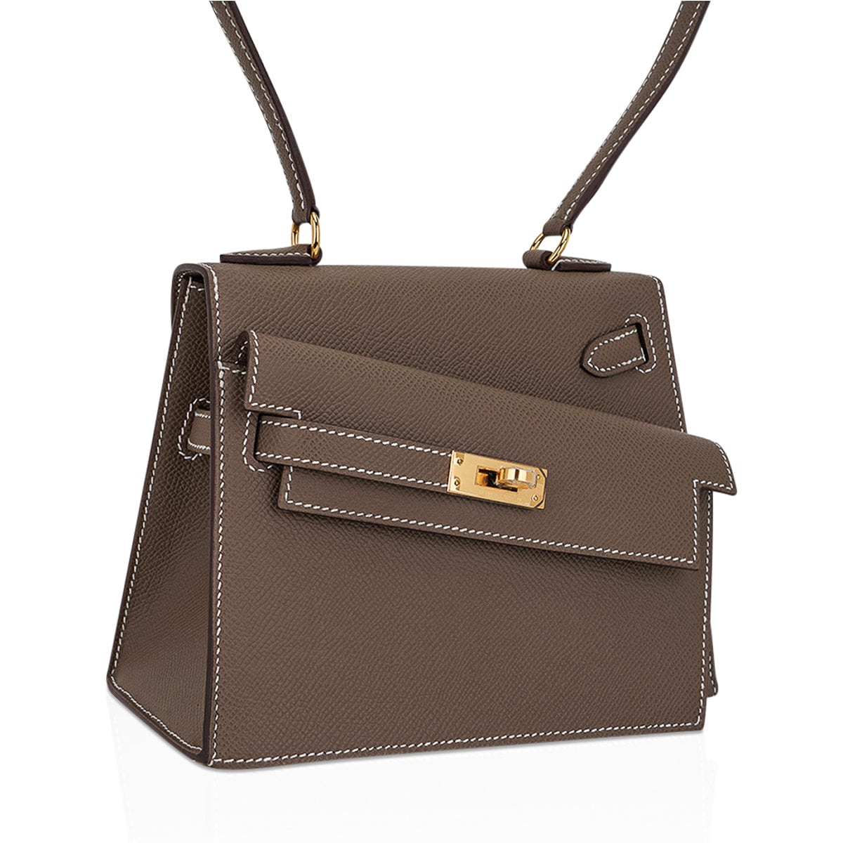 Hermes Limited Edition en DESORDRE Mini Kelly 20 Bag Sellier Etoupe Epsom Leather with Gold Hardware