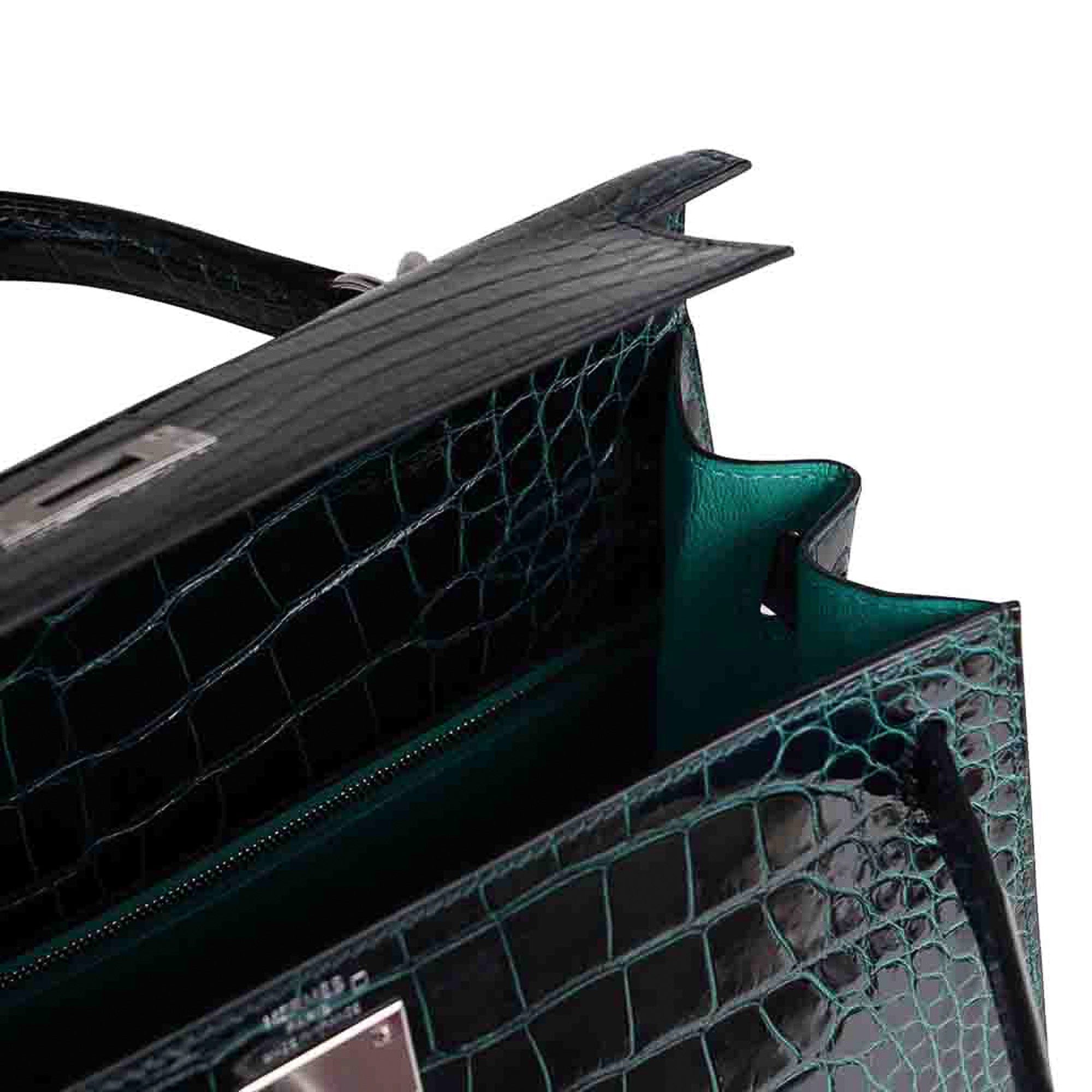 Hermès Kelly Sellier Mini II Vert Cypress Matte Crocodile Alligator PHW  from 100% authentic materials!