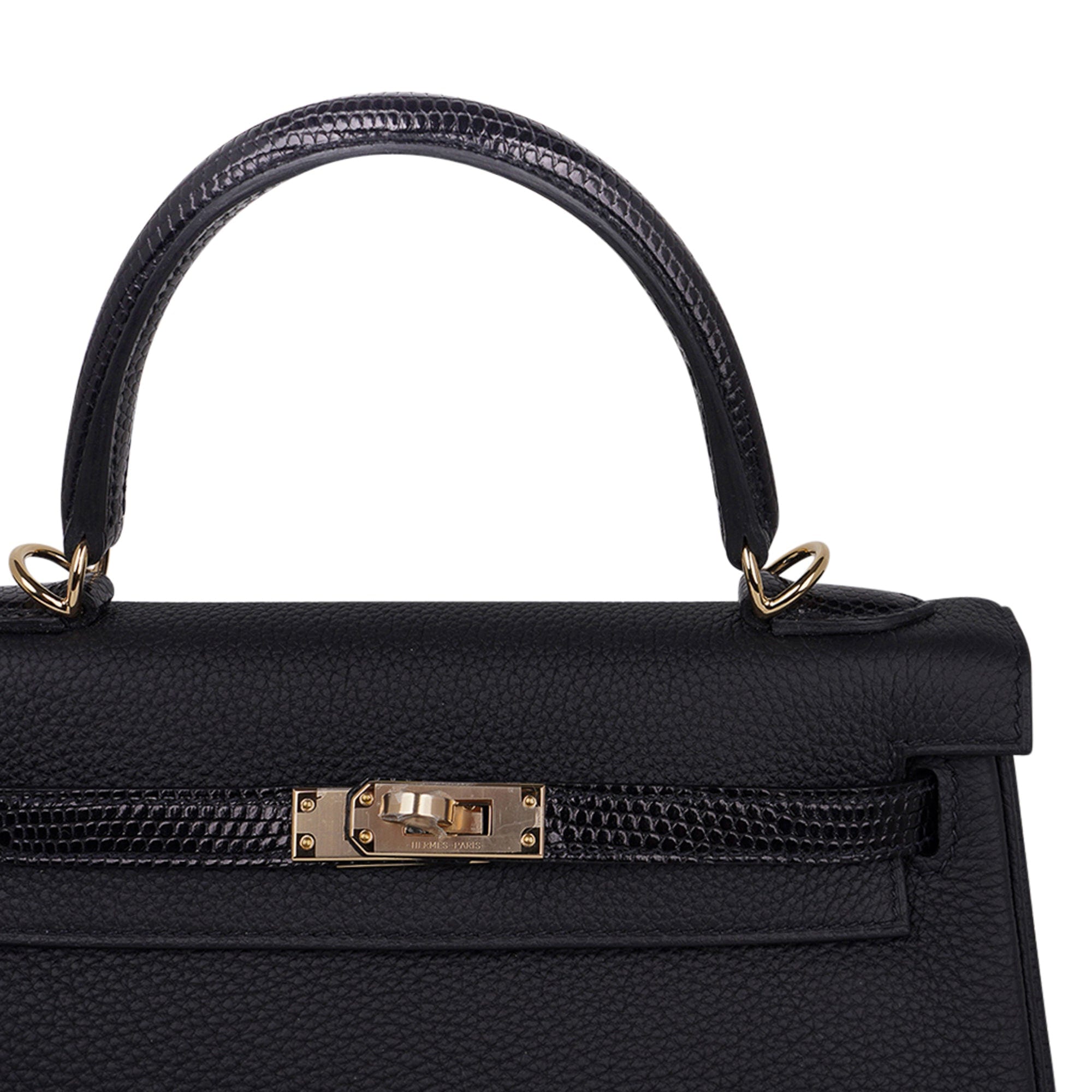 HERMÈS Kelly Touch 25 handbag in Black Togo leather and Lizard skin with  Gold hardware-Ginza Xiaoma – Authentic Hermès Boutique