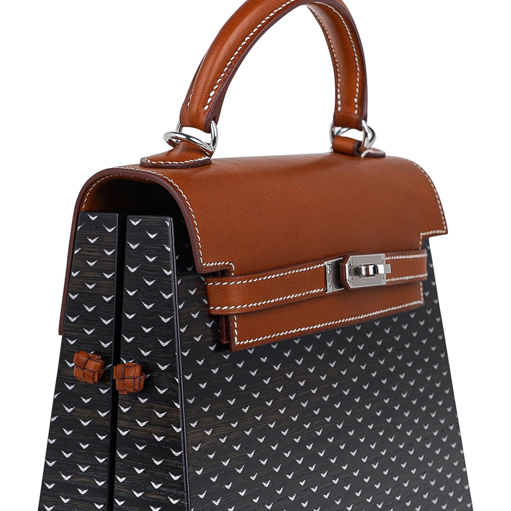 Hermes Limited Edition Kellywood 22 Bag in Wood with Aluminum and Barenia Leather Palladium Hardware