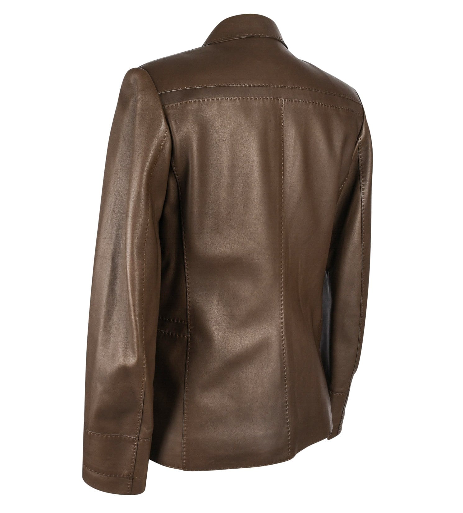 Hermes Jacket Brown Lambskin Leather Silk Print Interior Blazer 38