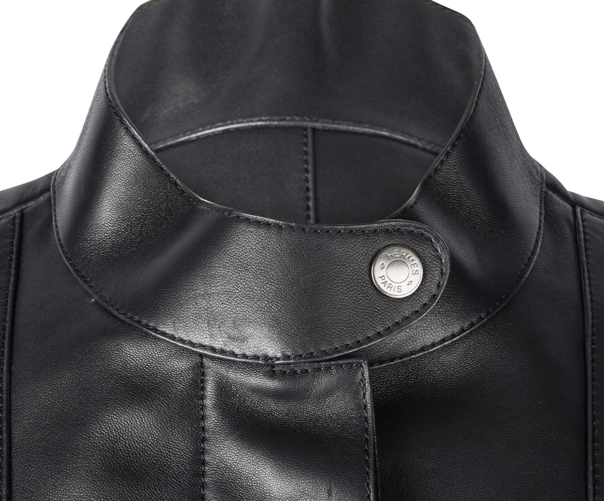 Hermes Jacket Black Layered Lambskin Leather Clou de Selle Snaps 38 / 8 new