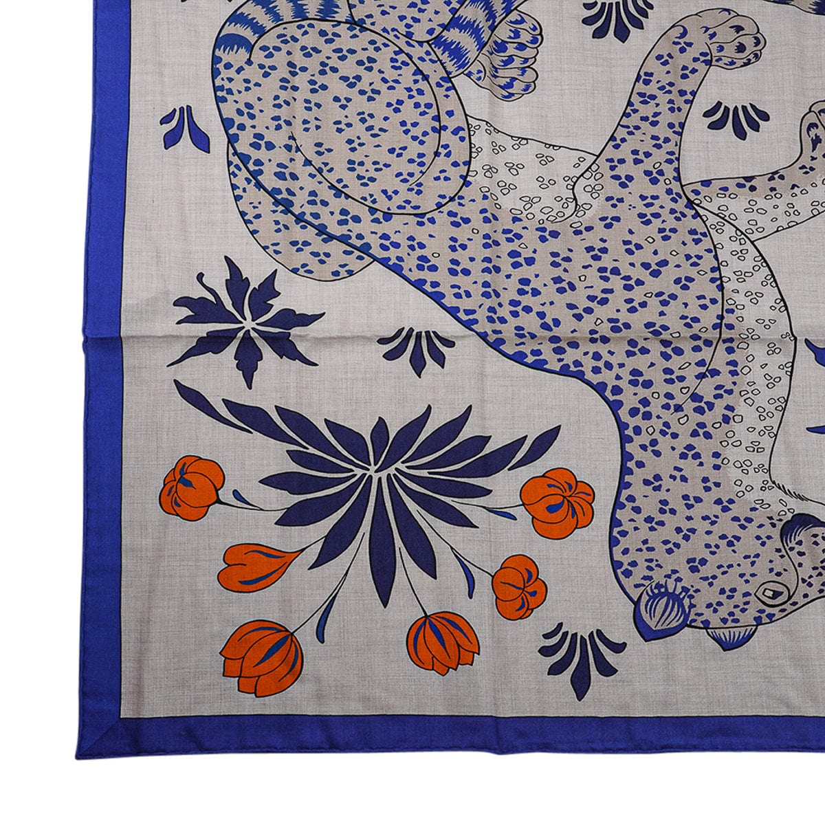 Hermes Les 12 Leopards Cashmere and Silk Shawl Scarf 140cm