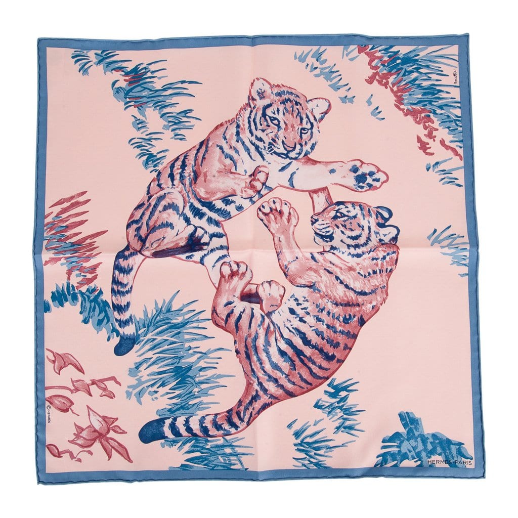 Hermes Scarf Les Tigreaux 45 Rose Pale / Blue New w/Box – Mightychic