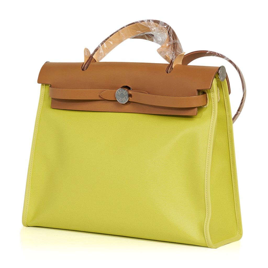 Hermes Herbag Zip Lime PM 31 Toile Berline / Vache Hunter Leather New –  Mightychic